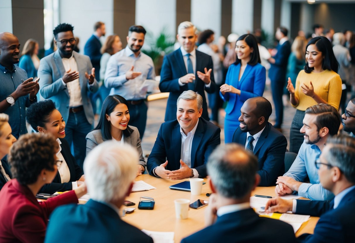 A diverse group of people gather in a public forum, sharing ideas and engaging in discussions about politics. They are actively participating and listening to one another, demonstrating the importance of citizen engagement in politics